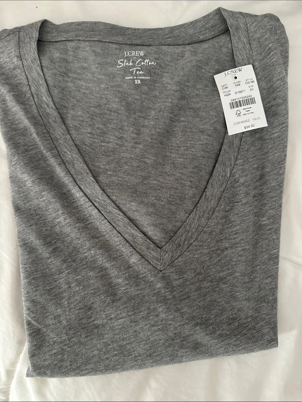 J. Crew Slub Cotton V-Neck Tee in Heather Gray